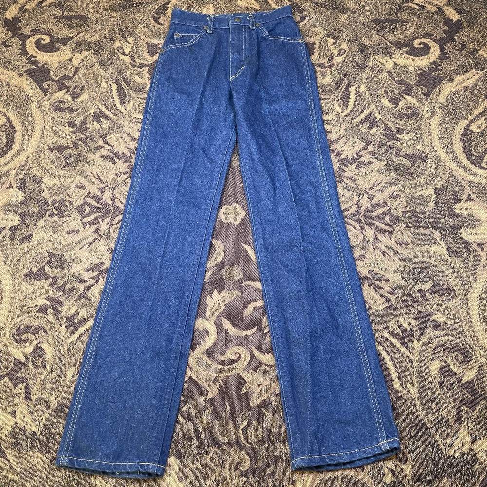 Vtg 70s Lee Riders Jeans Girls 12 Slim Blue Straight Leg Denim 23 1/2 Waist
